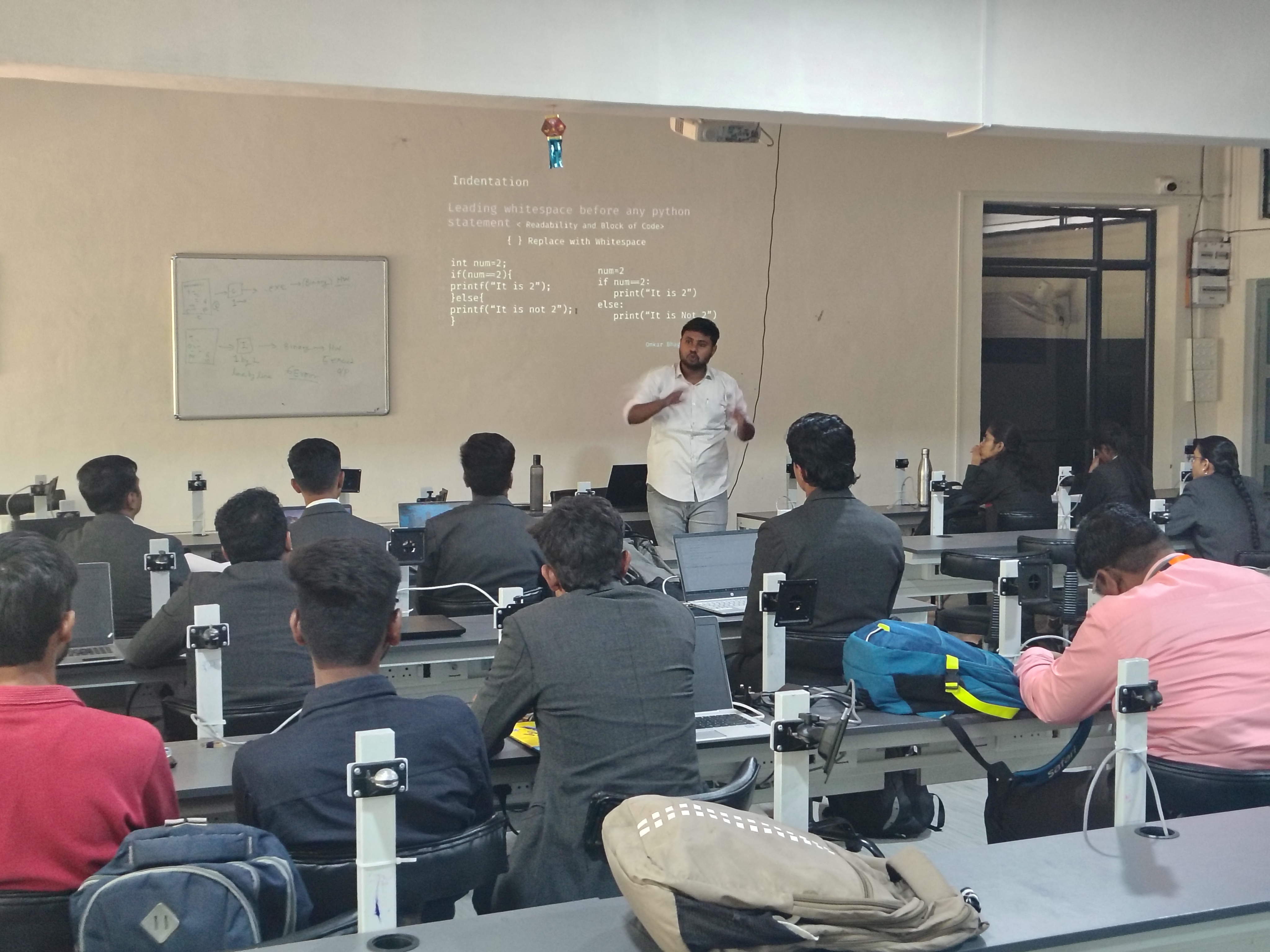 Students attending a career guidance session on Embedded Systems and IoT at Sanjivani College of Engineering, Kopargaon