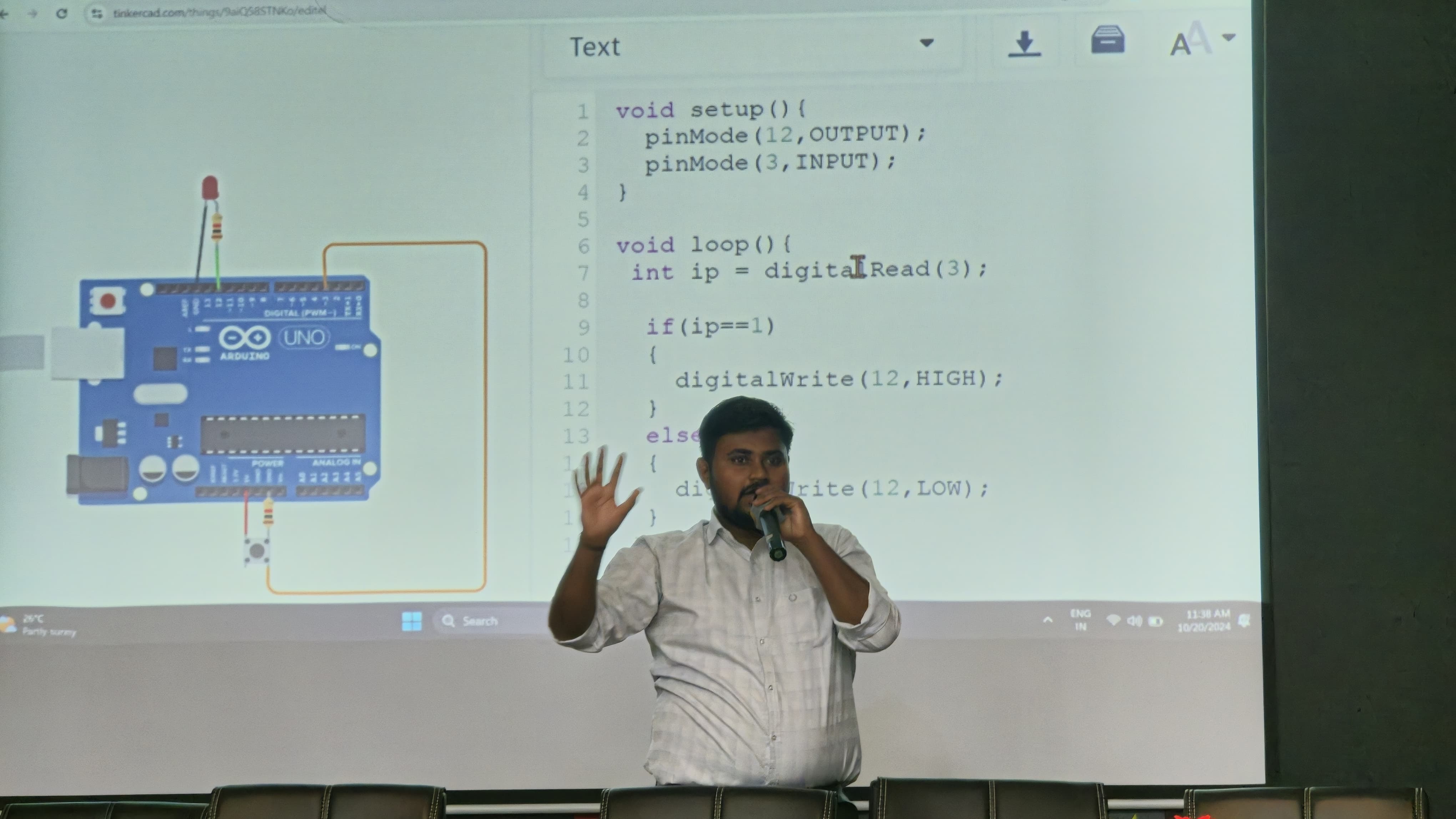 Arduino programming and circuit simulation session at Karmaveer Bhaurao Patil College of Engineering Satara